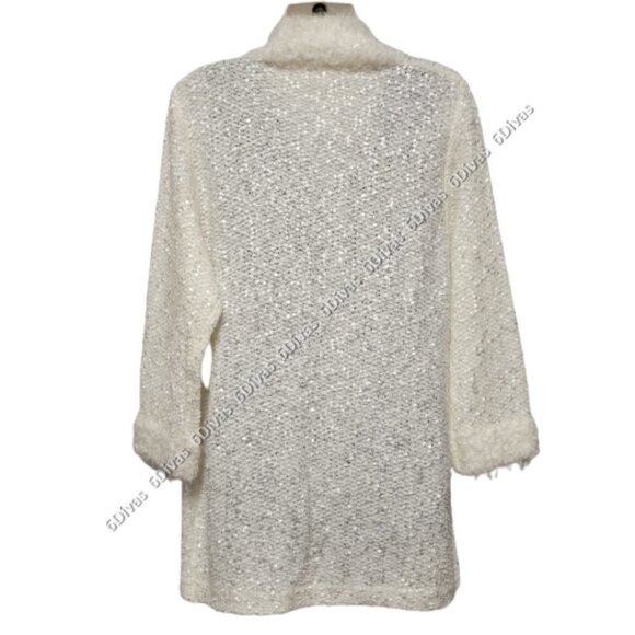 Sparkly White Faux Fur Open Front Knit Cardigan Sweater Size S and Size L - Picture 2 of 14